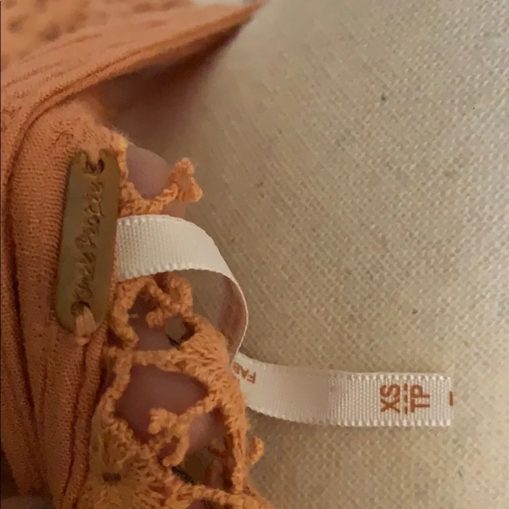 Free People Orange Button Down Crochet Back Gauze